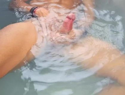 Horny Big Dick Jerk Off Underwater on Spa Balcony - Risk Almost Caught Cumshot