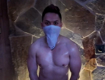 Naked Asian Muscle Hunk Dawn Outdoor Shower Flex - Thick Biceps, 6-pack Abs, V-taper Back & Big Cumshot