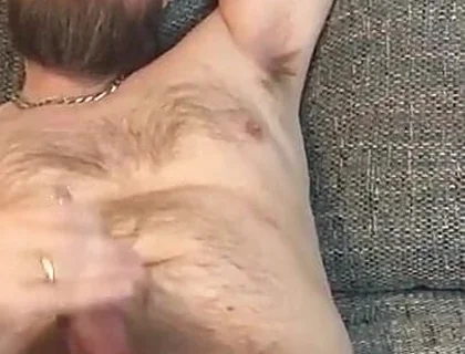 Shooting a Massive Load on My Hairy Body While Jerking off My Huge Hairy Pierced Cock