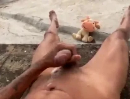 A Cumshot to Relieve Stress in the Backyard