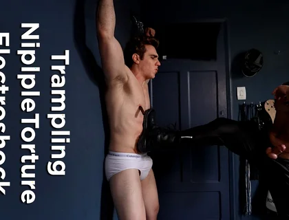 BDSM Leather Session - Trampling CBT and Nipple Play