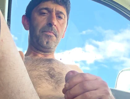 Straight Guy Jerks off Naked Inside the Car in the Parking Lot