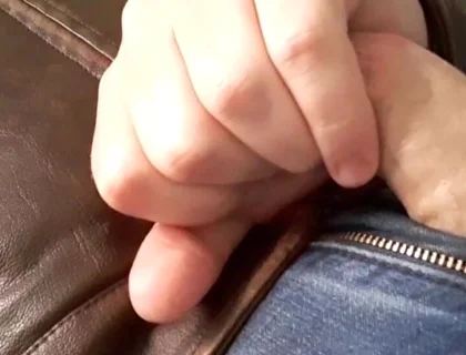 Edge and Cum on New Brown Leather Jacket
