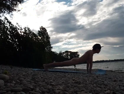 Slender Nudist Boy Does Yoga Nude on a Naturist Beach. Naked Yoga Video by Jon Arteen Gay Porn Model Skinny Naturist Twink Prac
