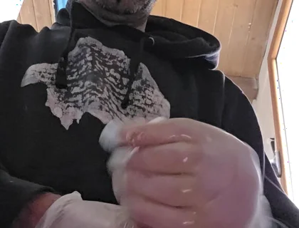 Straight Boy Jerks off on the Construction Site with Latex Gloves.