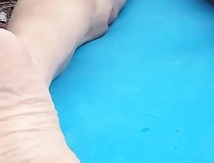 Sexy Soles on Hot Boy's Feet for Foot Fetish of Naked Twink Humping on Mat Outdoor