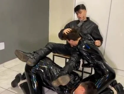 Rubber bound boys and smoking leather biker master