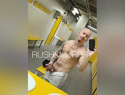 He Masturbates His Huge Cock In The Gym Showers While Muscular Straight Man Spies On Him