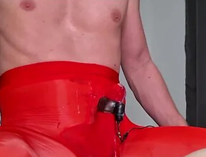 Sissy Boy Cumshot Through Nylon Bodysuit While Riding Fat Cock Anal Orgasm Lingerie