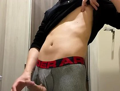 Horny Boy Cant Resist Jerking Off In His New Underwear In Shopping Mall
