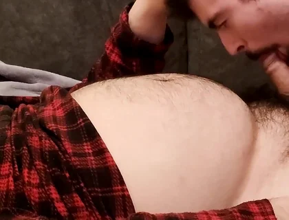 Sucking off a Hairy Bear on the Sofa