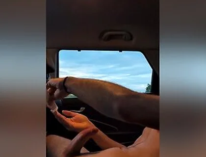 Jerking Off In The Car With Sunset As Trucks Go By