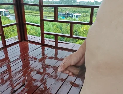 Walking Naked in the Rain, Masturbating Publicly at a Pavilion by the Roadside