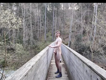 Horny French Twink Is Jerking off Outside on a Bridge