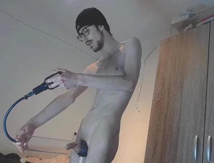 22 Year Old Guy Plays with Penispump and Oil