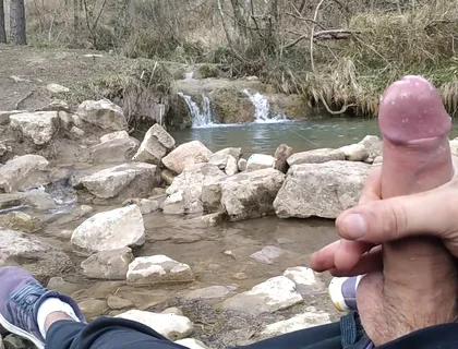 Uncut Big Fat Cock Hiker Unloads His Thick Cumshot in Exotic Place