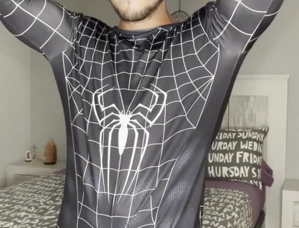 Big Cumshot with My Big Cock and No Hands! Spiderman Outfit