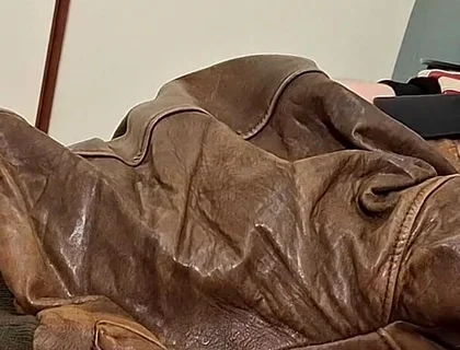 Chav Boy in Leather Bomber Jacket and Scally Gear Get Fucked Leather Bear
