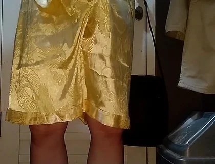 Crossdresser Cum Wearing Satin Pajamas