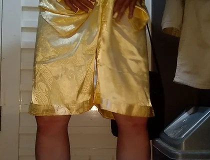 Crossdresser Cum Wearing Satin Pajamas