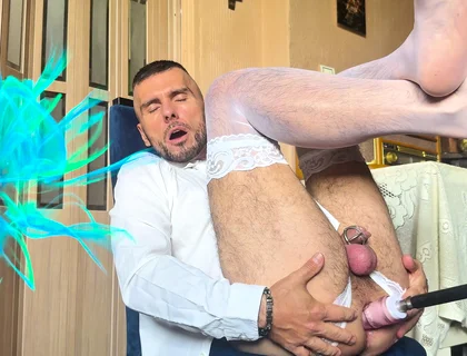 Transformation of the Groom in Suit and Tie to the Sissy Bride in White Stockings