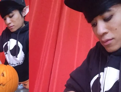 Sfw Jon Arteen Cute Twink Emo Femboy Carves a Halloween Pumpkin in His Underwear Jack-o'-lantern