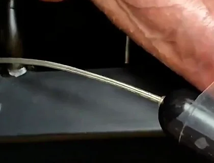 Vibrator on Dick Head Laying on Bench Press Orgasm
