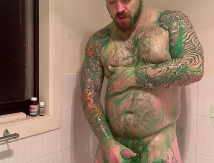 Chubby Bear Covers Himself in Slime and Jerks off