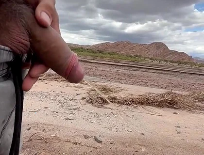 Young Uncut Boy Pee in Desert