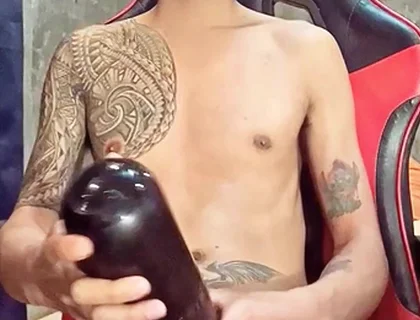 Pinoy Horny Inked Twink Playing with His Masturbator Toy