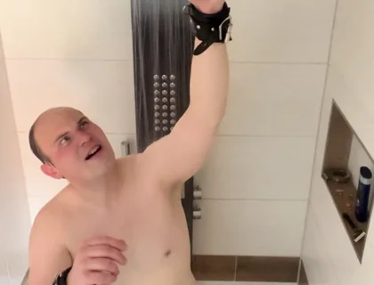 Slave Tied in Shower with Very Hot Water