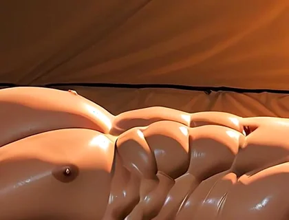 Roided Asian Hunk Lying in Luxury Tent Under Stars at Sunrise