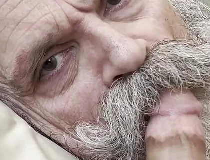 Old Bearded Cocksucker Takes Huge Load Straight Down His Gullet