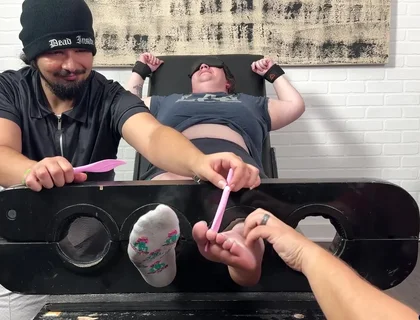 Ticklish Chicks - Tklnurse Blindfolded And Tag Team Tickled By Magic Tickler Until She Gigglegasms