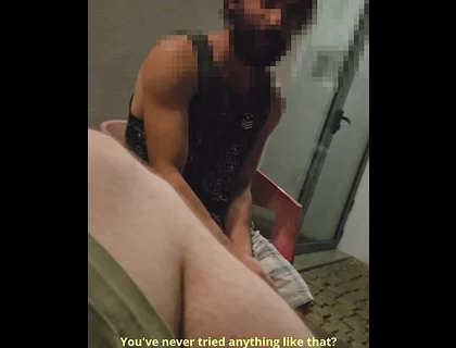 Random Straight Hairy Portuguese Guy with Big Dick Conviced to Get His First Gay Blowjob