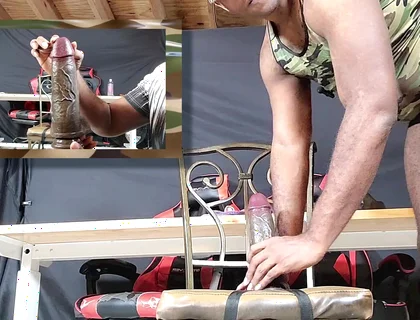 Military Slut Destroying Bussy with Giant Dongs