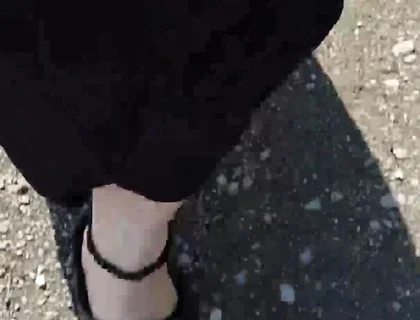 Outdoor in a Black Caftan and Barefoot in Black Birkenstocks