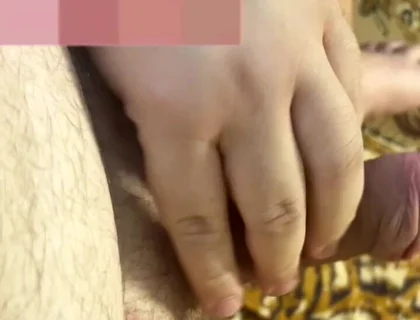 Fat Man Lying on the Couch Shows His Ass and Cums Without Hands, a Lot of Cum, Cum, Uncircumcised Penis