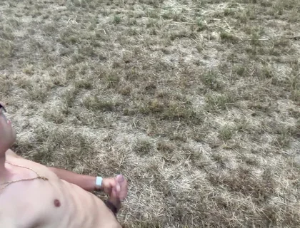 German Boy Jerks off Naked Outside and Cums