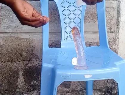 Big Black Ass Bottom Fucking His Asshole with a Dildo Outside