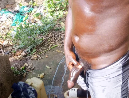 Massive and Hard 5 Minutes BBC Cumshot Behind Neighbors Outdoor Bathroom