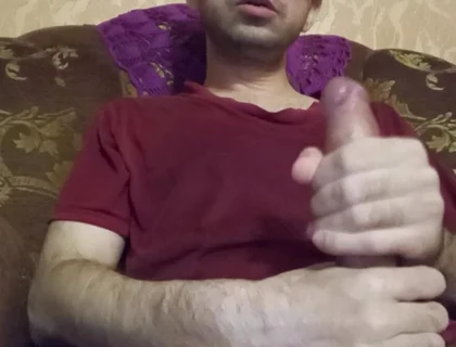 Horny Straight Man Jerking Big Cock. Solo Male Masturbation