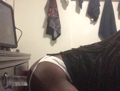 Black Male Booty Slides Thong to the Side Solo Anal Dildo Session