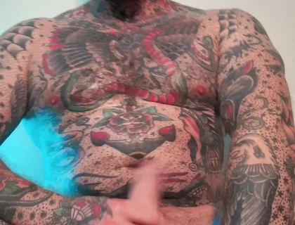 Tattooed Dom Worship Cumshot POV