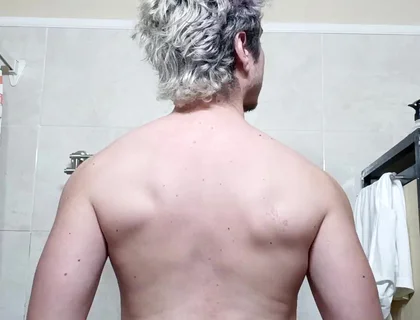 Handsome Flexing Muscles in the Bathroom, Big Cock