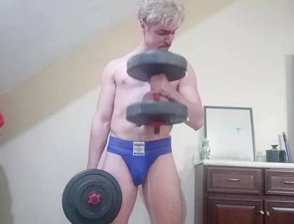 Handsome White Latino Working Out in Jockstrap