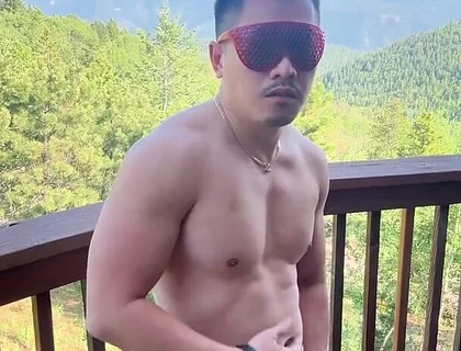 Mountain Top Tease: Muscular Asian Hunk's Solo Show
