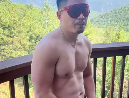Mountain Top Tease: Muscular Asian Hunk's Solo Show