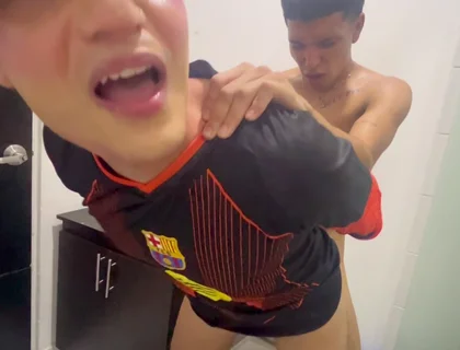 Femboy Goes Into the Bathroom While His Step Stepbrother Is There and Gets Fucked by Him
