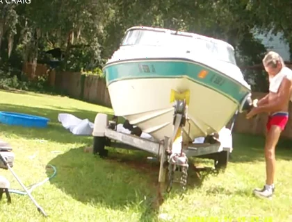 9-21-26 Cobras Buffing Out the Red Neck Boat Pool and Discussing a Clear Coat Foreasy Maintenance.